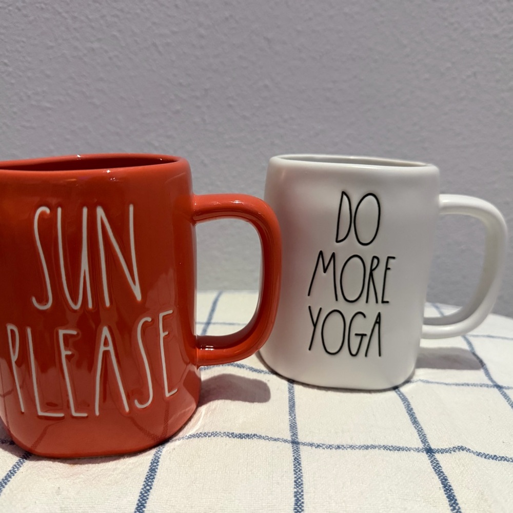 Rae Dunn Orange and White Ceramic Mugs Set